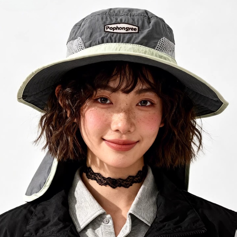 Fashion Contrast Stitching Mes - Camping Outdoor Quick Drying Sun Neck Protection Cap Hat ulasan dan harga