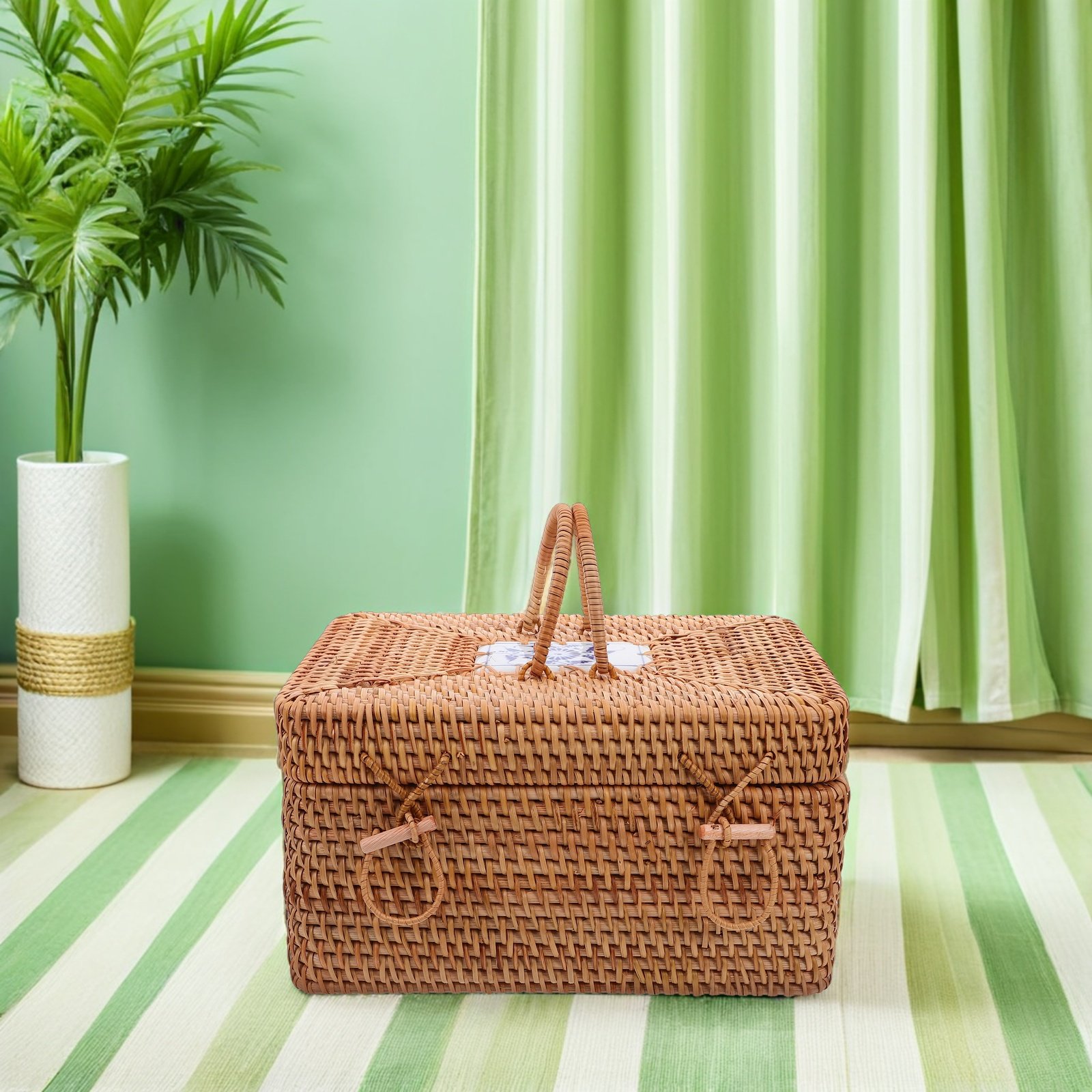 Handwoven Rattan Picnic Basket - Outdoor Camping Box ulasan dan harga