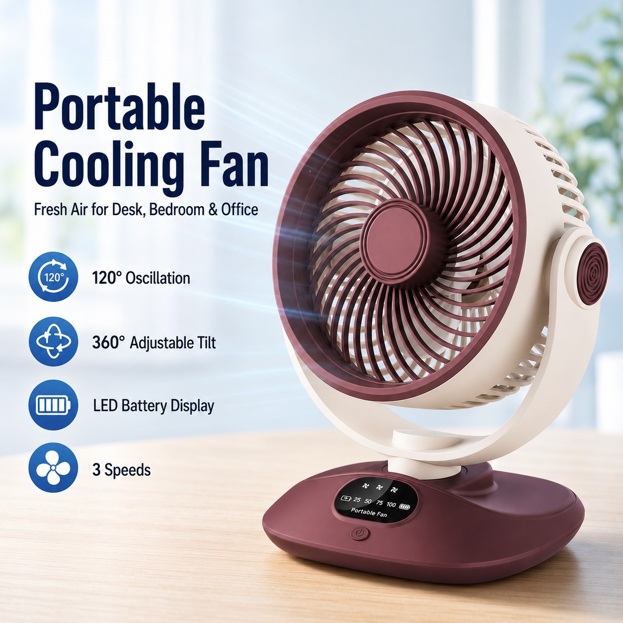 Desktop Fan Rechargeable Turbo - Camping Quiet ulasan dan harga